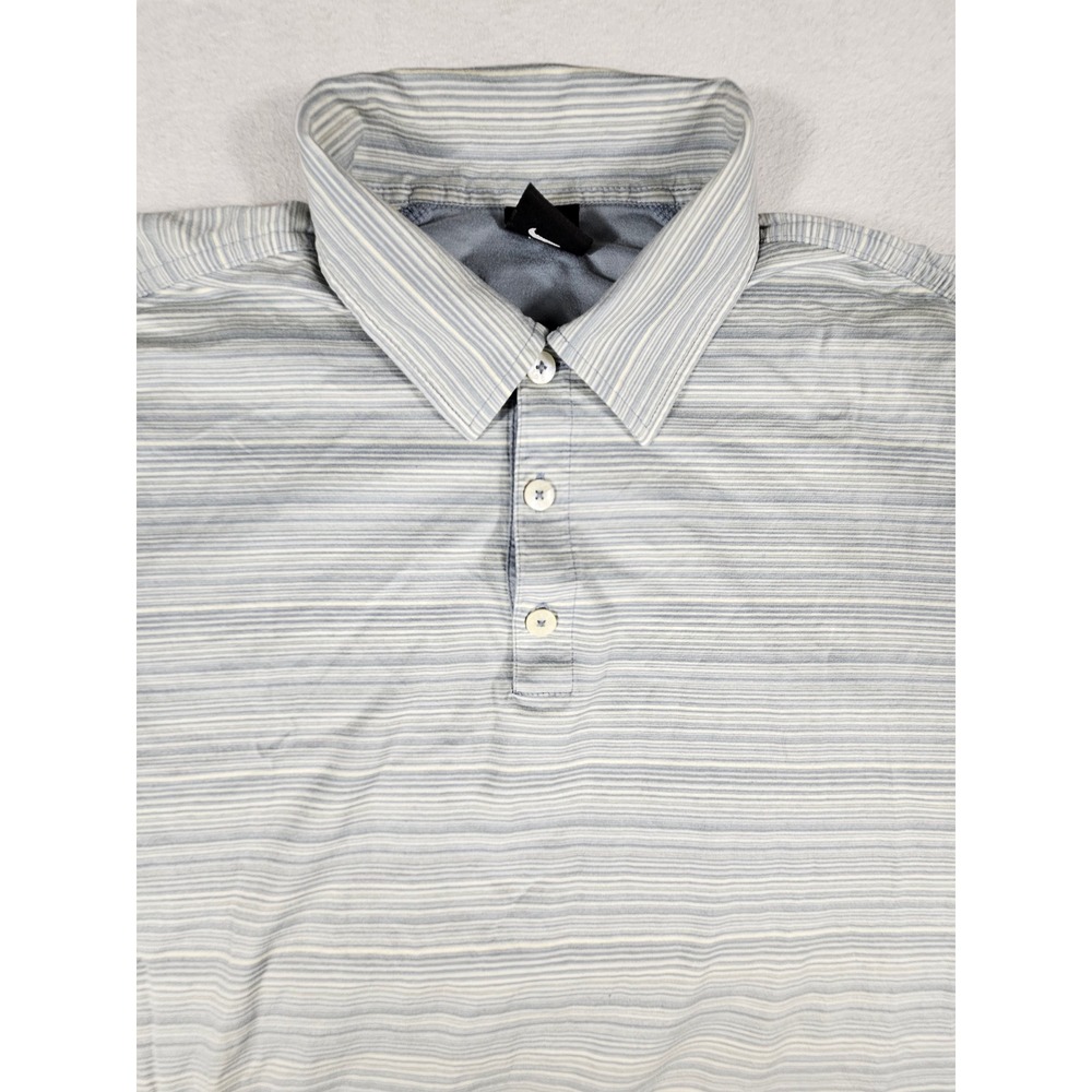 Nike Golf Mens Large Blue White Striped Short Sleeve Cotton Polo Shirt H40207AML